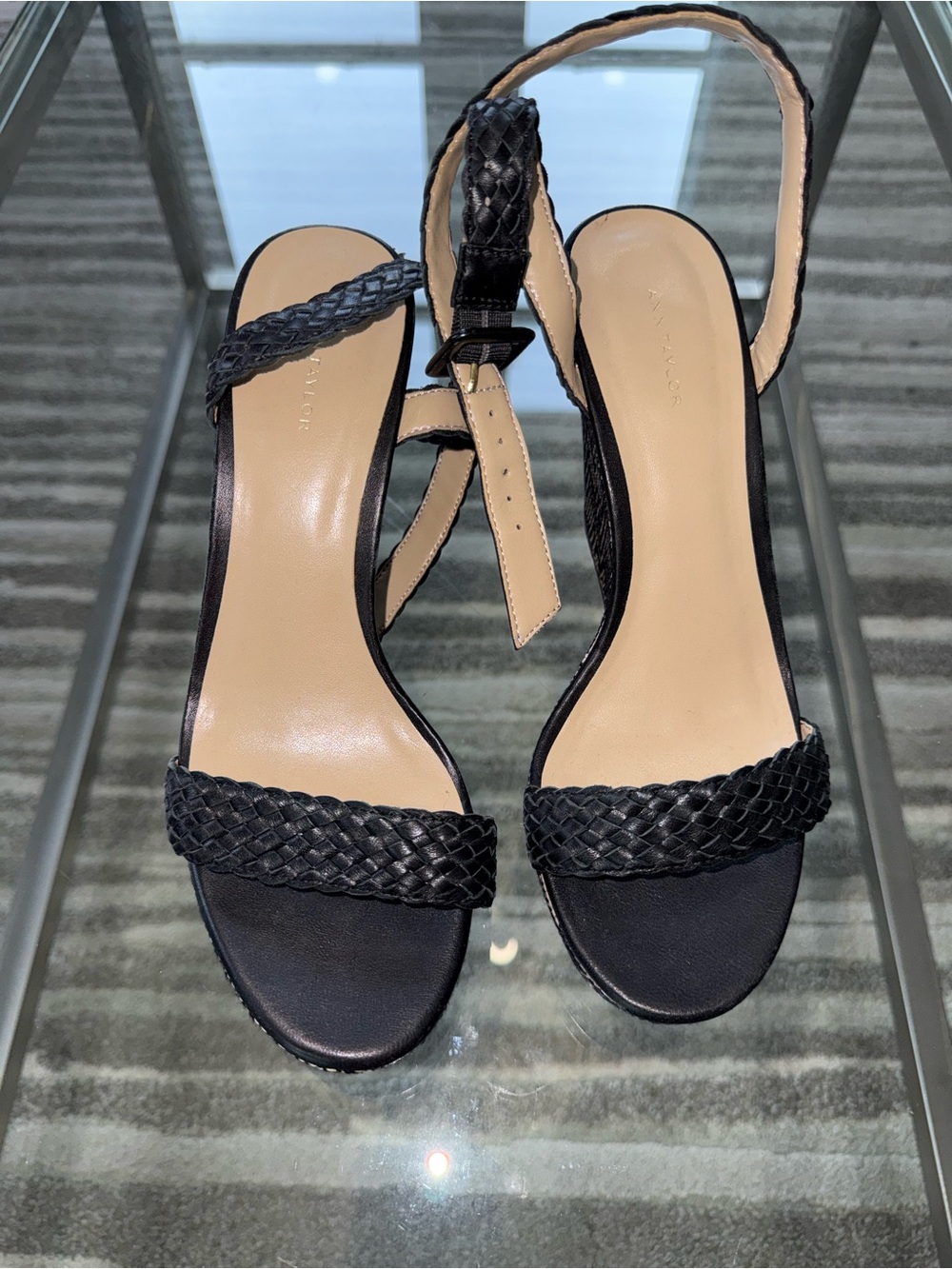 BCBG Women's Black Braided Strap Sandals